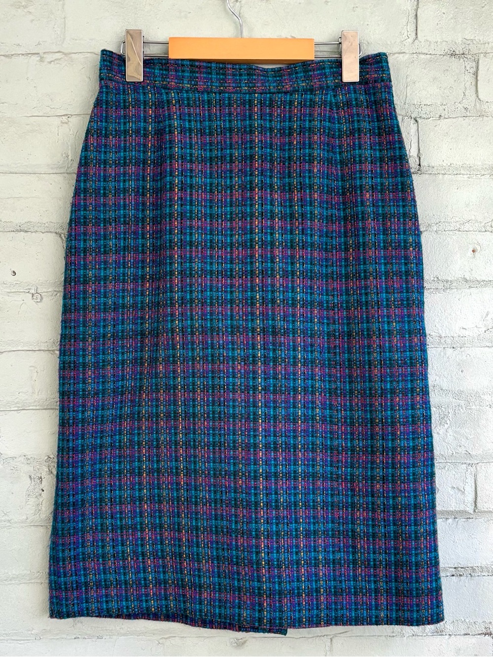 Vintage Plaid Pencil Skirt - Teal and Purple
